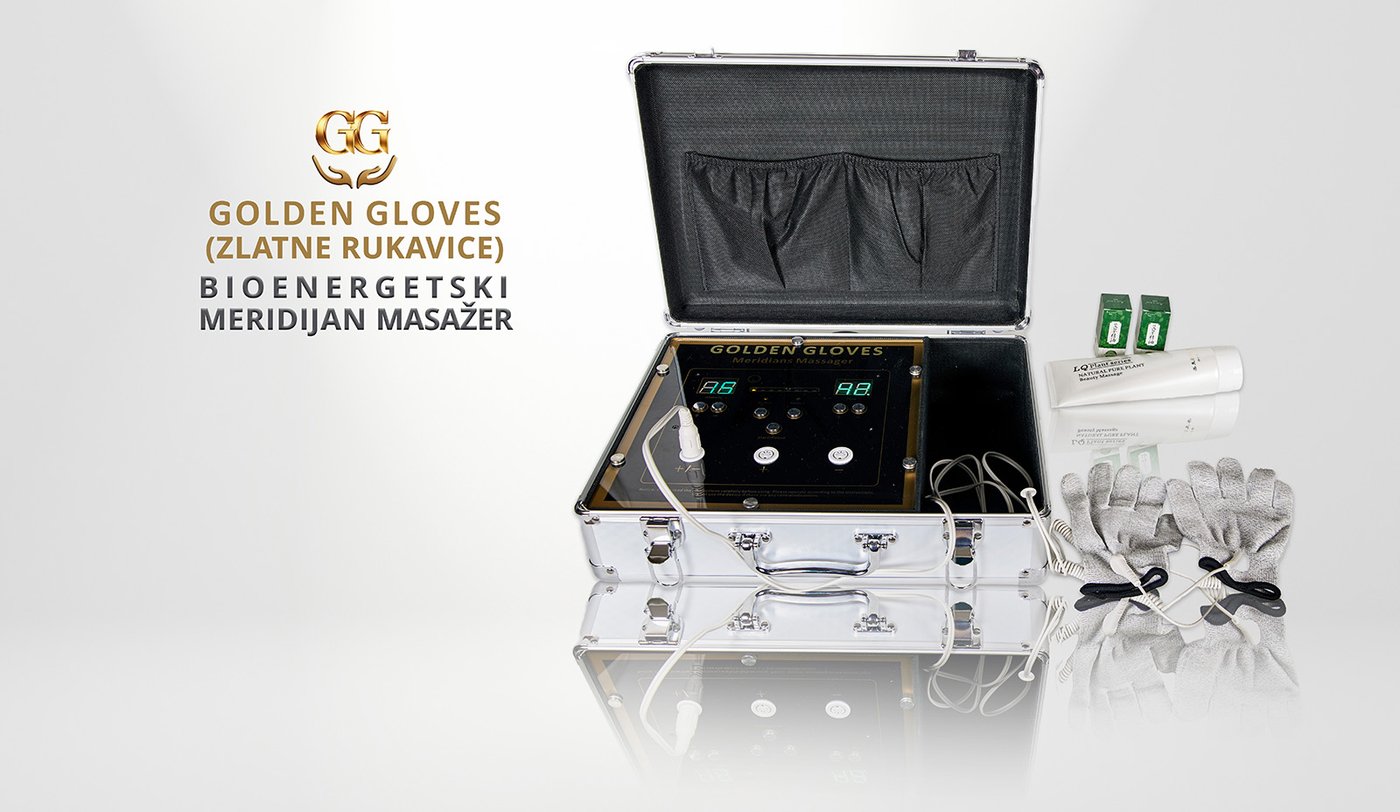Golden Gloves bioenergetski meridijan masažer u koferu s rukavicama i priborom